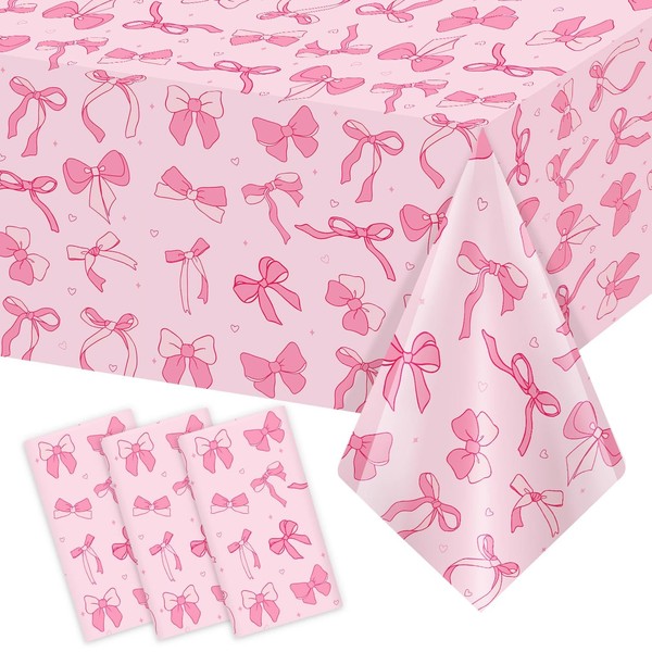 Homanu 3 Pack Pink Birthday Bow Party Decorations Tablecloths, Large