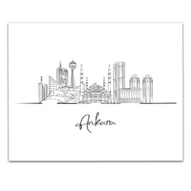 Ankara City (Ancyra Angora), Anatolia Turkey, Line Art Skyline Landscape - European Travel Adventures Cityscape Wall Art Decor- Unframed 11 x 14 Black & White Print - Anniversary Travel Gift Ideas