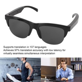 Smart Translator Glasses, 137 Language Translation, Real Time Interpretation, Wireless, Dual Mic, Stereo Sound System, TR90 Frame, PC UV400 Lens