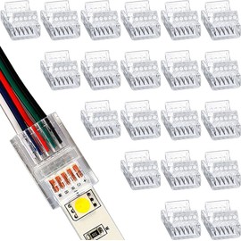 RUNCCI-YUN Pack of 20 LED Strip Connectors, 5-Pin 12 mm, LED Solderless Strip Connector, 5-Pin Connection Cable Connector, for 12 mm Wide SMD 5050 RGBW LED Strip 5 V 12 V 24 V (Transparent)