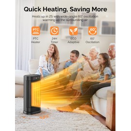 Faryuan Space Heaters for Indoor Use, 1500W Fast Heating Oscillating Portable Electric PTC Ceramic Heater with Thermostat, 4 Modes, Overheat Protection, 1-24h Timer, Remote for Bedroom Office