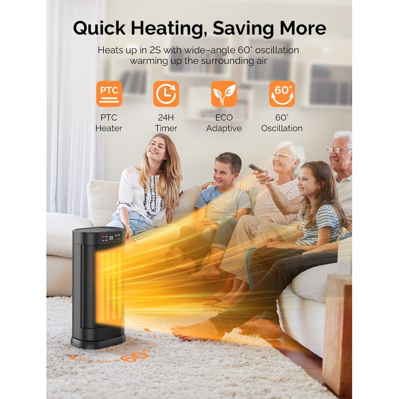 Faryuan Space Heaters for Indoor Use, 1500W Fast Heating Oscillating