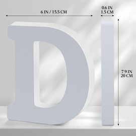 White Wooden Letters 8 Inch for Wall Decor,Large Unfinished Wood Letters for Home,Wooden Alphabet Letters for Crafts,Standing Garden Board or Room Name Signs DIY Carft (D)