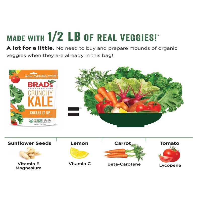 Brad's Plant Based Organic Crunchy Kale, Cheeze It Up, 12