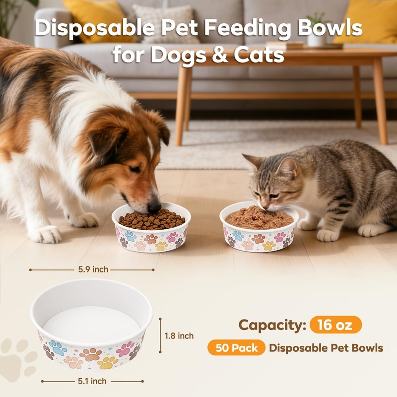 Etersky 50 Pack Disposable Dog Bowls, 16 oz Paper Pet