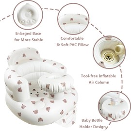 Rlozftel Inflatable Baby Seat, Baby Chair for Babies 3-36 Months, Baby Floor Seats for Sitting Up with Built in Air Pump, Infant Support Seat Toddler Chair for Home or Travel (Bear)