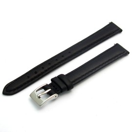 Ladies Soft Genuine Leather Watch Strap Band 10mm, Black, Chrome (Silver Colour) Buckle