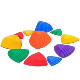Kids Play Stepping Stones for Balance and Coordination, Non-Slip bottom, Stackable, for Indoor and Outdoor, Set of 25 Montessori Folding - Color: 12 PCS Rainbow Color