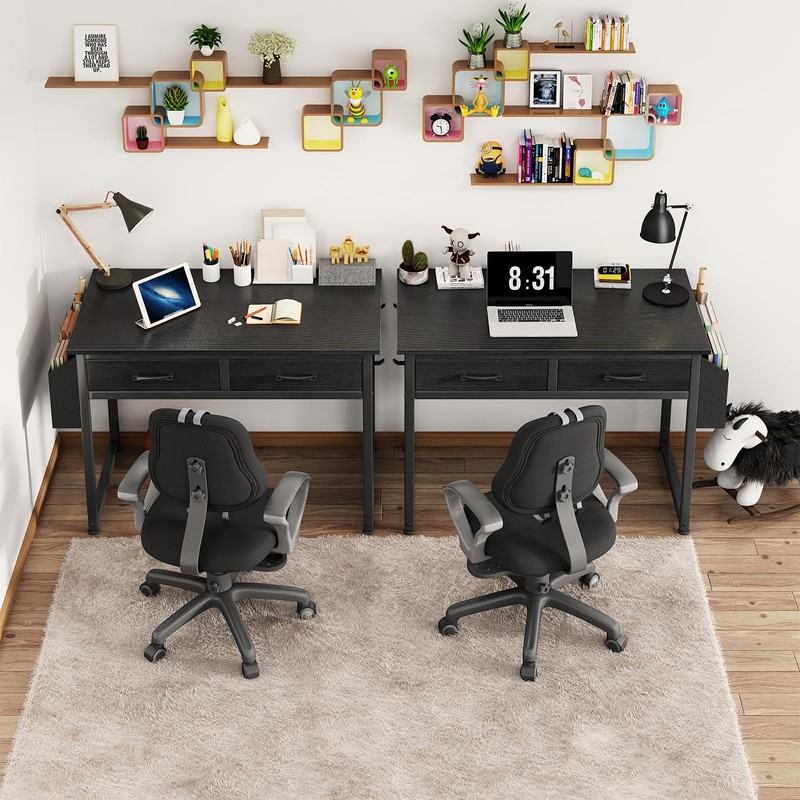 DLisiting Small Desk with Fabric Drawers for Bedroom, 32 Inch