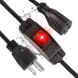 Outdoor Extension Cord with Waterproof Switch 1875W 14AWG SJTW Heavy Duty Extension Cord 3 Prong Black Short Extension Cable 15A 125V Grounded Outlets Plugs for Appliances [1.5FT,UL Listed]