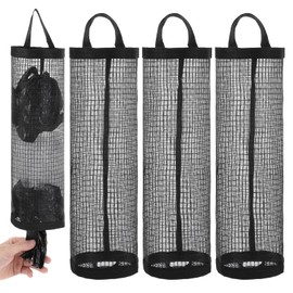 ElevateTech 4 Pcs Plastic Bag Holder for Grocery Bags Holder Mesh Hanging Storage Bags Dispenser Organizer Foldable Trash Bag Holders for Home and Kitchen, Black