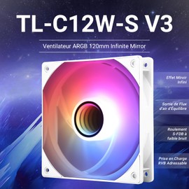 TR TL-C12W-S V3 120 mm ARGB CPU Fan with 1500RPM Speed, White PC Case Fan, PWM 4-Pin Quiet Fan, for S-FDB Bearing CPU Cooler