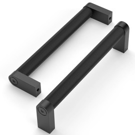 Amerdeco 10 Pack Matte Black knurled Cabinet Pulls 5 Inch Hole Centers Kitchen Cabinet Handles Hardware Kitchen Handles for Cabinets Handles ZH0064