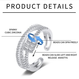 Anxiety Ring for Women,Silver Fidget Ring for Anxiety Women Anxiety Rings with Beads Adjustable Spinner Rings Open Ring Stress Reliever Fidget Jewelry Christmas Birthday Gifts for Women Daughter Girls