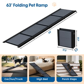 HBTower 63" Long & 17.3" Wide Folding Dog Ramp for Car, SUV & Truck – Portable Pet Ramp with Non-Slip Surface, Extra Wide Steps for Large Dogs Up to 250LBS
