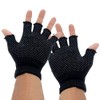 2 x Pairs Adults Black Fingerless Gripper Gloves - One