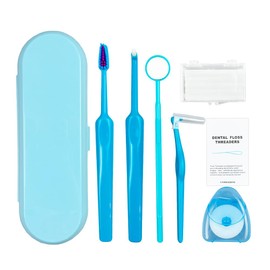Kit de cuidado ortodóntico portátil, kit de cepillo para polvo de dientes de ortodoncia en caja 7 en 1 para frenos, kit de cuidado bucal, kit de viaje dental, cepillo para polvo