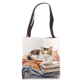 Cute Calico Cat With Books Kitten Lover Calico Critters Tote Bag