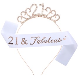 GWAWG Crystal Crown and Strap Set for Girls Birthday Gift Tiara and Sash Party Supplies for Women (21 Years Old)