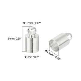 uxcell 50Pcs Leather Cord End Caps, 5mm OD Column Barrel Terminators, Silver Tone
