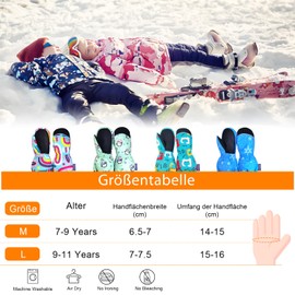 Safesense Ski Gloves Mittens Children 7-11 Years Old Waterproof Snow Gloves Ski Girls Boys, Snowy Blue L