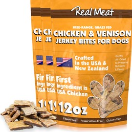 Real Meat Dog Treats - Three 12oz Bag of Bite-Sized Air-Dried Venison & Chicken Jerky for Dogs - Grain-Free Jerky Treats with 95% Free-Range Venison & Chicken - All-Natural Treats