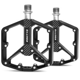 Road/Mountain Bike Pedals - 3 Bearings Bicycle Pedals - 9/16” CNC Machined Flat Pedals, with Anti-Skid Nails (Black)