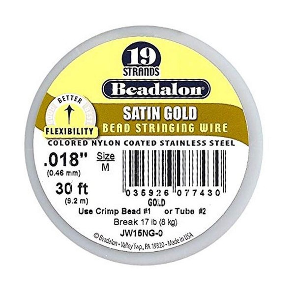 Beadalon 19-Strand Bead Stringing Wire, 0.018-Inch, Satin Gold, 30-Feet