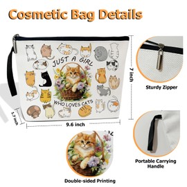 Cats Cosmetic Bags - Just A Girl Who Loves Cats, Makeup Bag Toiletry Pouch for Women, Birthday Gifts for Women Teen Friends Daughter, Small Makeup Bag with Zipper Travel Bag Pouches for Purse -RC10