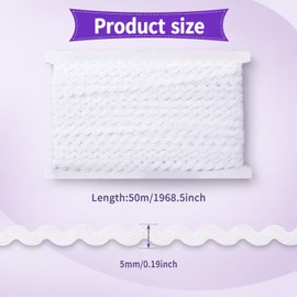 Rick Rack Trim, 5 mm 54 Yards White Wavy Ribbon for Sewing