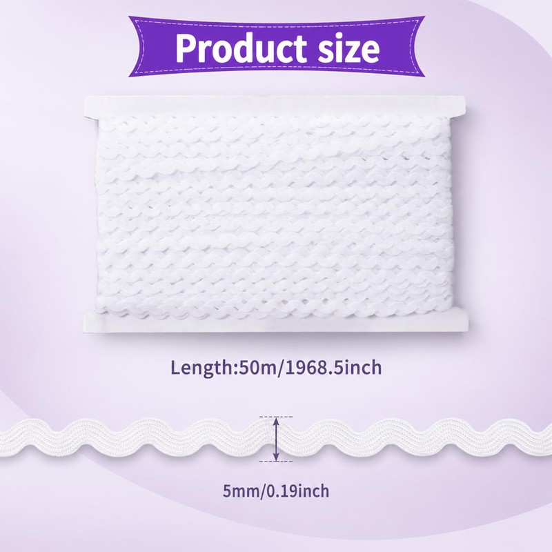 Rick Rack Trim, 5 mm 54 Yards White Wavy Ribbon