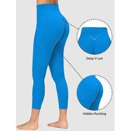 Sunzel Invisible Butt Scrunch Workout Leggings with Pockets for Women, No Front Seam Booty Gym Yoga Pants with Tummy Control 23" Classic Blue Medium