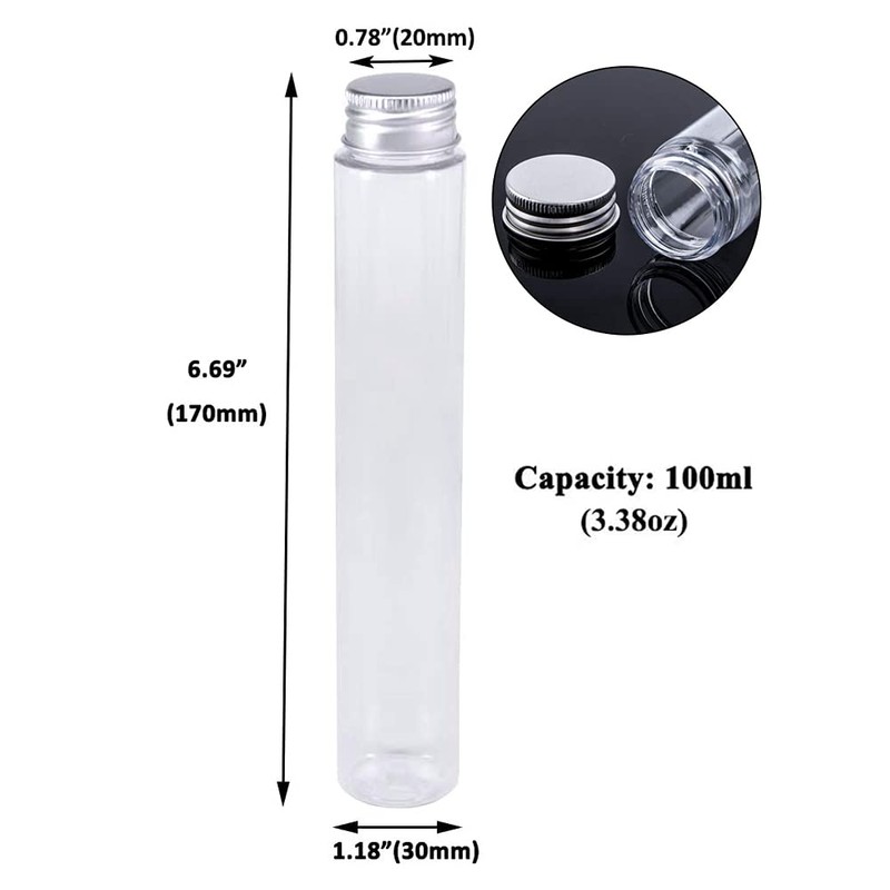 YBCPACK 15 Pcs 100 ML Clear Plastic Test Tubes with