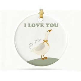 HONLUN Funny Goose Gifts,Christmas Birthday Valentines Gift Decor,I Love You Silly Goose Round Ceramic Ornament Keepsake for Husband Wife Boyfriend Girlfriend,Engagement Ceramic Hanging Ornament