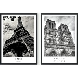 Freyheit Premium Poster Set, Stylish Set of 2 with Matching Pictures in Black/White, 2 Pieces in DIN A4 (21 x 30 cm), Without Picture Frame, Cities (Paris)