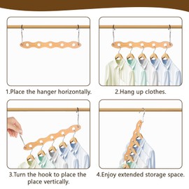 LALAGO Kleiderbügel Platzsparend, 6 Stück Mehrfach-Kleiderbügel aus Holz, Schrank Organizer Kleiderschrank, rutschfeste Schrank Organizer aus Holz, Magic Magische Bügel, Platz Max Kleiderbügel