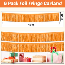 6 Pack 10 Feet Macaron Orange Wave Foil Fringe Garland Metallic Tinsel Streamers Banner Wall Hanging Curtain Backdrop for Parade Floats, Mother's Day, Easter, Wedding, Birthday Party Decoration