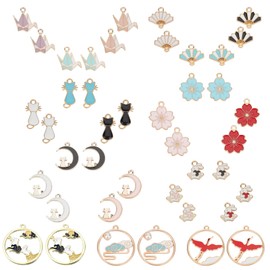 SUNNYCLUE Japanese Love 42 Pieces 21 Types, Japanese Charms, Cherry Blossoms, Cat Cranes, Charms, Flowers, Cat Parts, Flowers, Piercing, Fan, Rabbit, Moon, Necklace, Petals, Fan, Bracelet, Circular,
