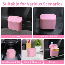 Wontolf 2pcs Car Trash Can Bin with Lid Small Car Garbage Can 150pcs Garbage Bags Mini Car Trash Bin Car Dustbin Accessories for Car Office Home Pink
