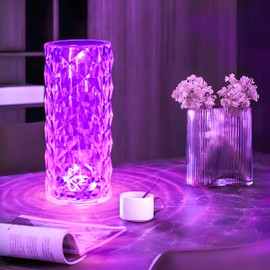 Retoo RGB Crystal Table Lamp with USB C, Touch and Dimmable, Remote Control, 4 Light Modes, Modern Creativity Acrylic Diamond Bedside Lamp, RGB Colour Changing Night Light for Bedroom, Living Room