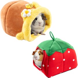 Avont 2 Pack Guinea Pig Bed House Hideout, Small Animal Hideaway Cage Accessories, Washable Sleeping Bed for Dwarf Rabbits Chinchillas Hamsters Hedgehogs Ferrets Bearded Dragons and Rats -Fruit