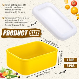 Nuogo 8 Pcs 1 Cup Silicone Freezer Containers with Lid Soup Freezer Molds Silicone Soup Containers Rectangle Trays Reusable Food Preserving Tray Ice Trays for Soups Sauces Stews(Yellow)