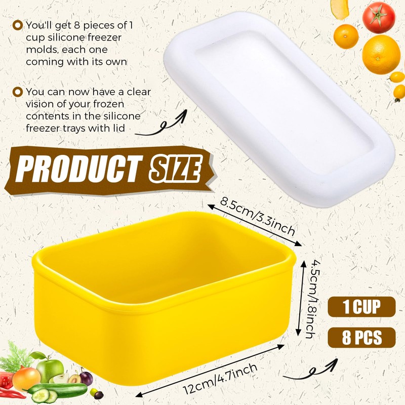 Nuogo 8 Pcs 1 Cup Silicone Freezer Containers with Lid