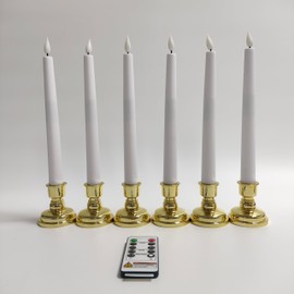 Meigic 6 Pcs Window Candles with Gold Holders, Flameless Taper Candles with Remote and Timer, White LED Christmas Candle for Home Window Holiday Xmas Decor