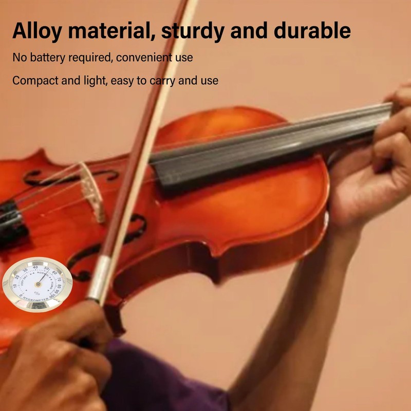 Violin Hygrometer, Portable Alloy Round Hygrometer Indoor Violin Guitar Case