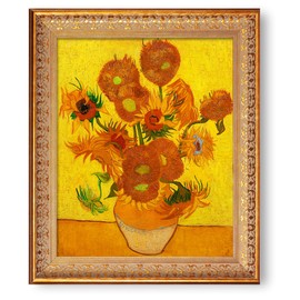Sunflowers by Vincent Van Gogh Framed Size:24.5 x 20.5 inches,Image Size:20x16 inches,Vintage Pattern Gold Frame The World Classic Art Reproductions, Giclee Canvas Prints Wall Art for Home Décor