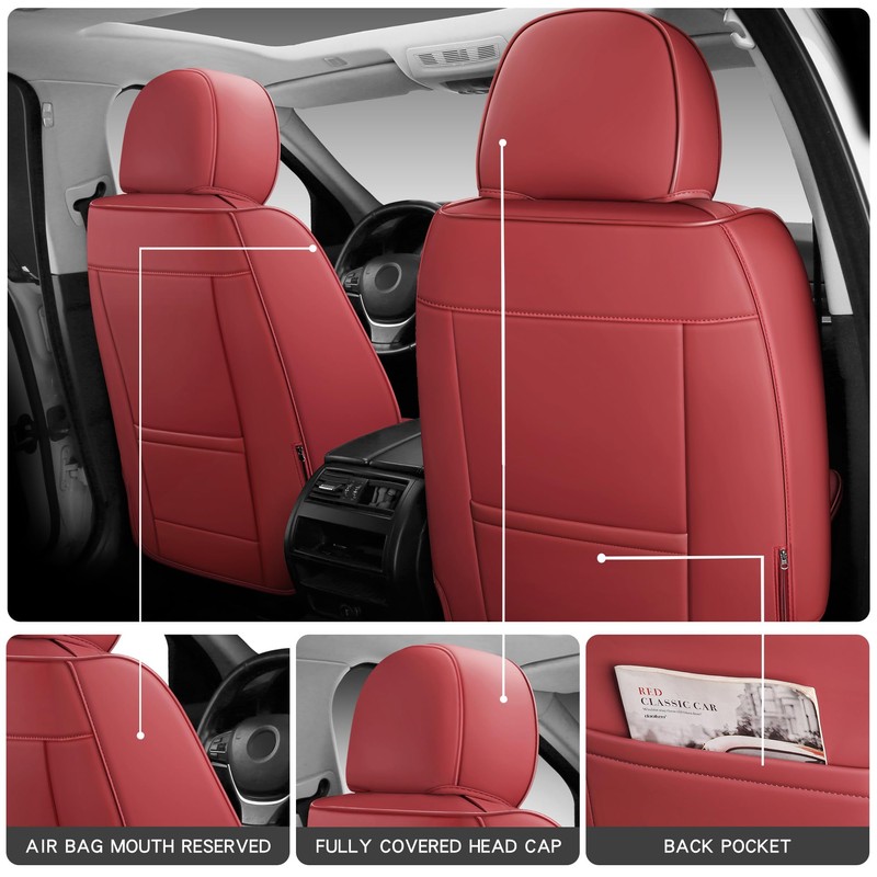 CHOCMONS Full Coverage Front Set Seat Covers with Waterproof Leather,Lumber
