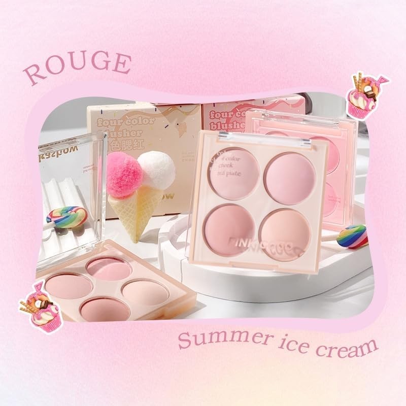 PINKCOCO Blending Mood Cheek Blusher Palette 4 Color Blusher 02#Bluberry