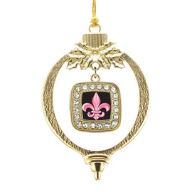 Inspired Silver - Fleur De Lis - Gold Christmas Ornament - Square Charm Christmas Tree Ornament with Cubic Zirconia - Holiday Hanging Decoration