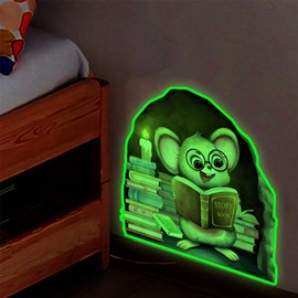 SMAOSTORE Stylish Glowing Mouse Reading Mouse Hole Fluorescent Sticker Living Room Bedroom Kids Room Sticker Background Wall Sticker Waterproof Removable Wall Sticker DIY Wallpaper Sticker
